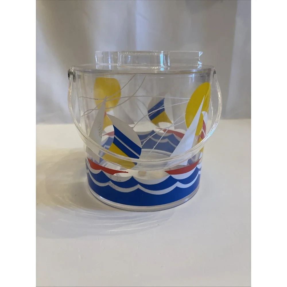 VTG 1990's Wellington SailBoat & Lighthouse Acrylic Pitcher/IceBucket‎ Tongs